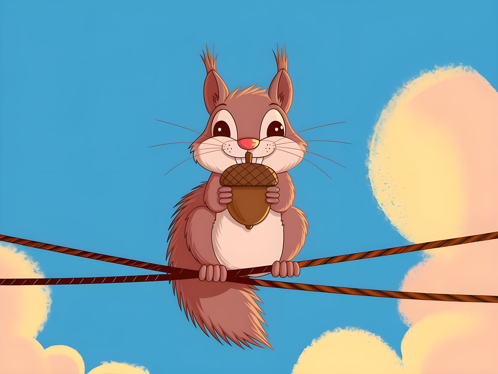 Playful Squirrel with Acorn in Whimsical Illustration