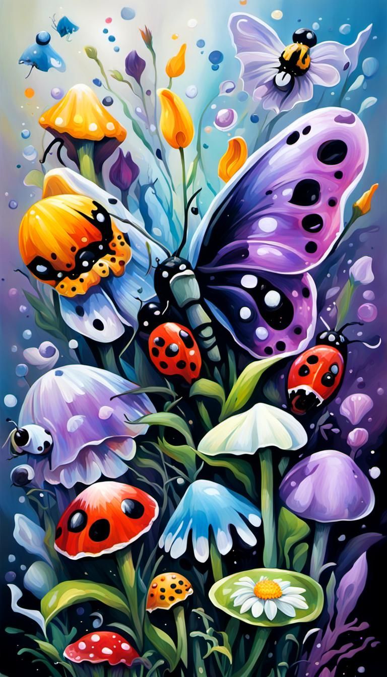 Graffiti Art Garden with Flowers and Insects