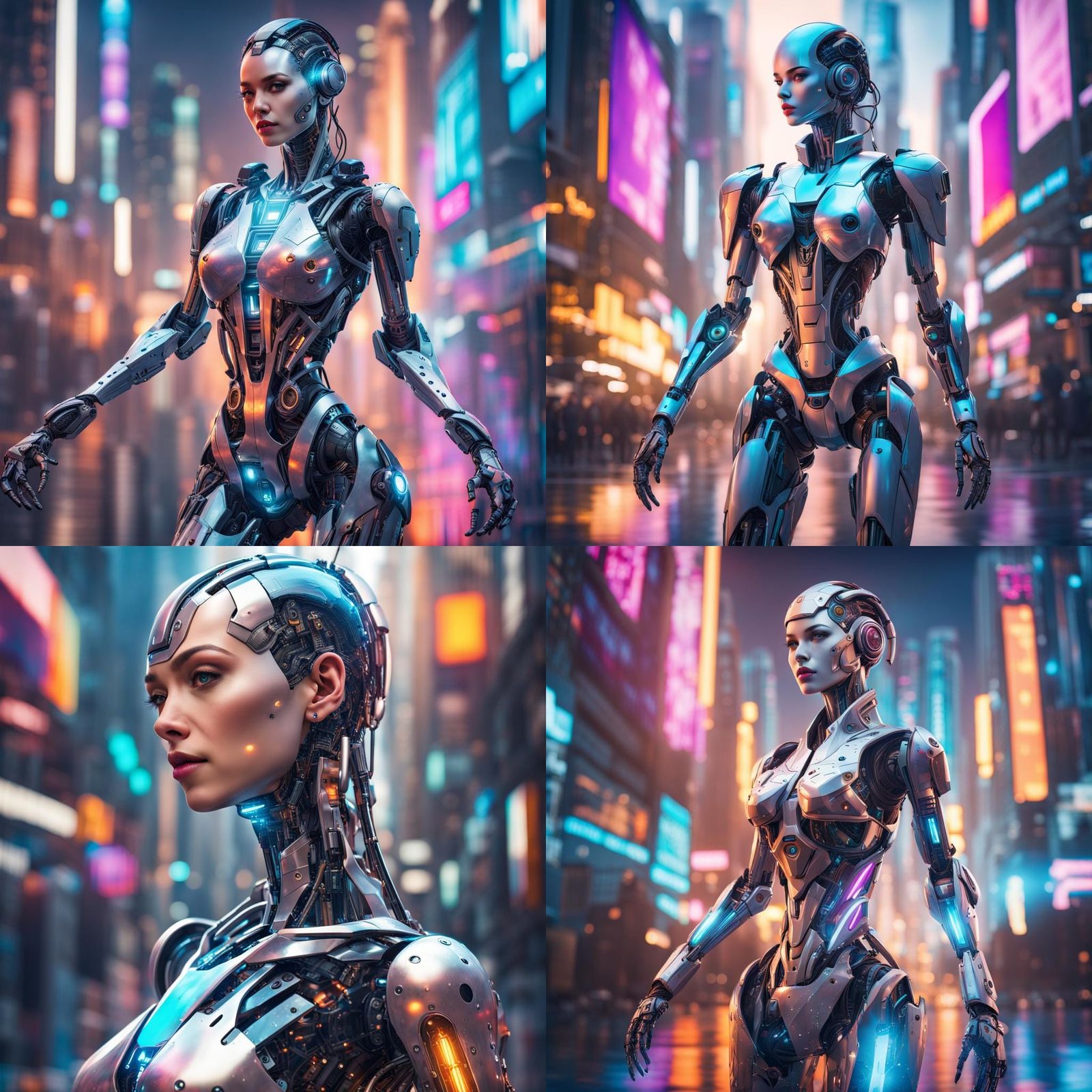 Cyborg Woman in Cyberpunk City, Hyperrealistic Art