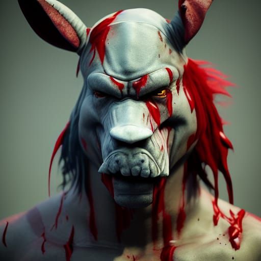 Demonic Eeyore Portrait in Biopunk Splatter Style