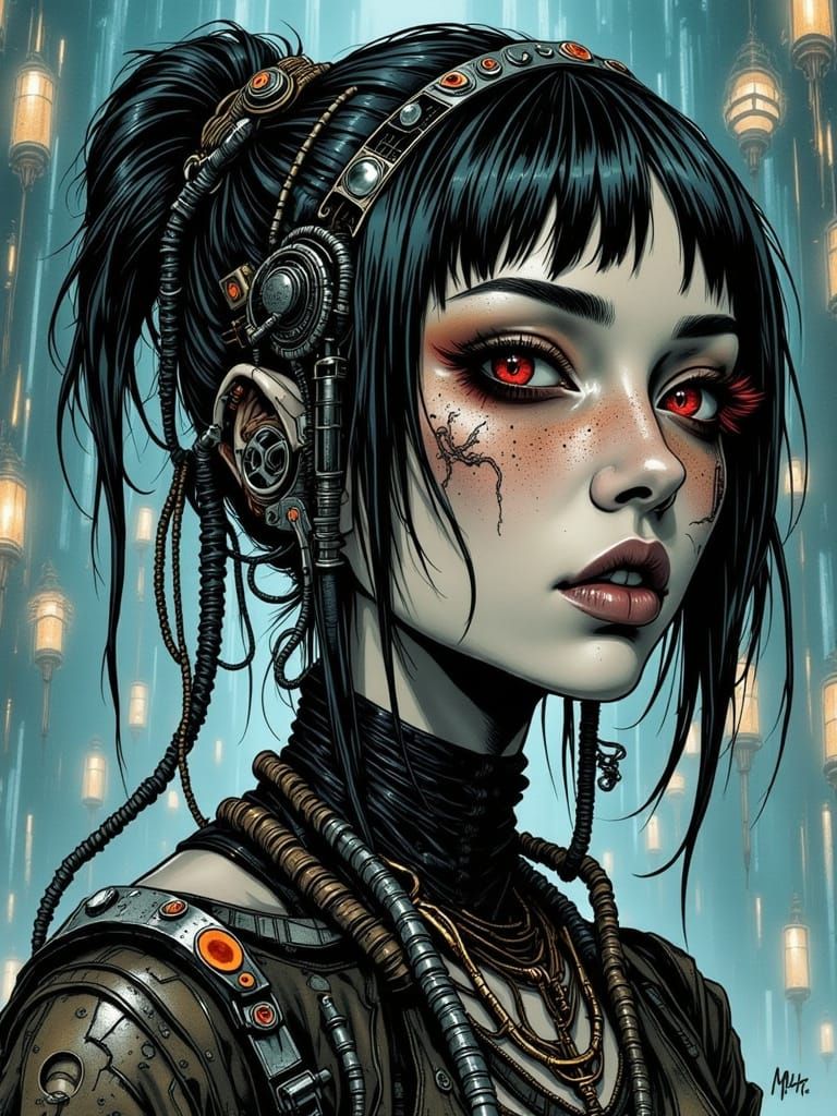 Cyberpunk Gothic Girl in Victorian Cybernetics