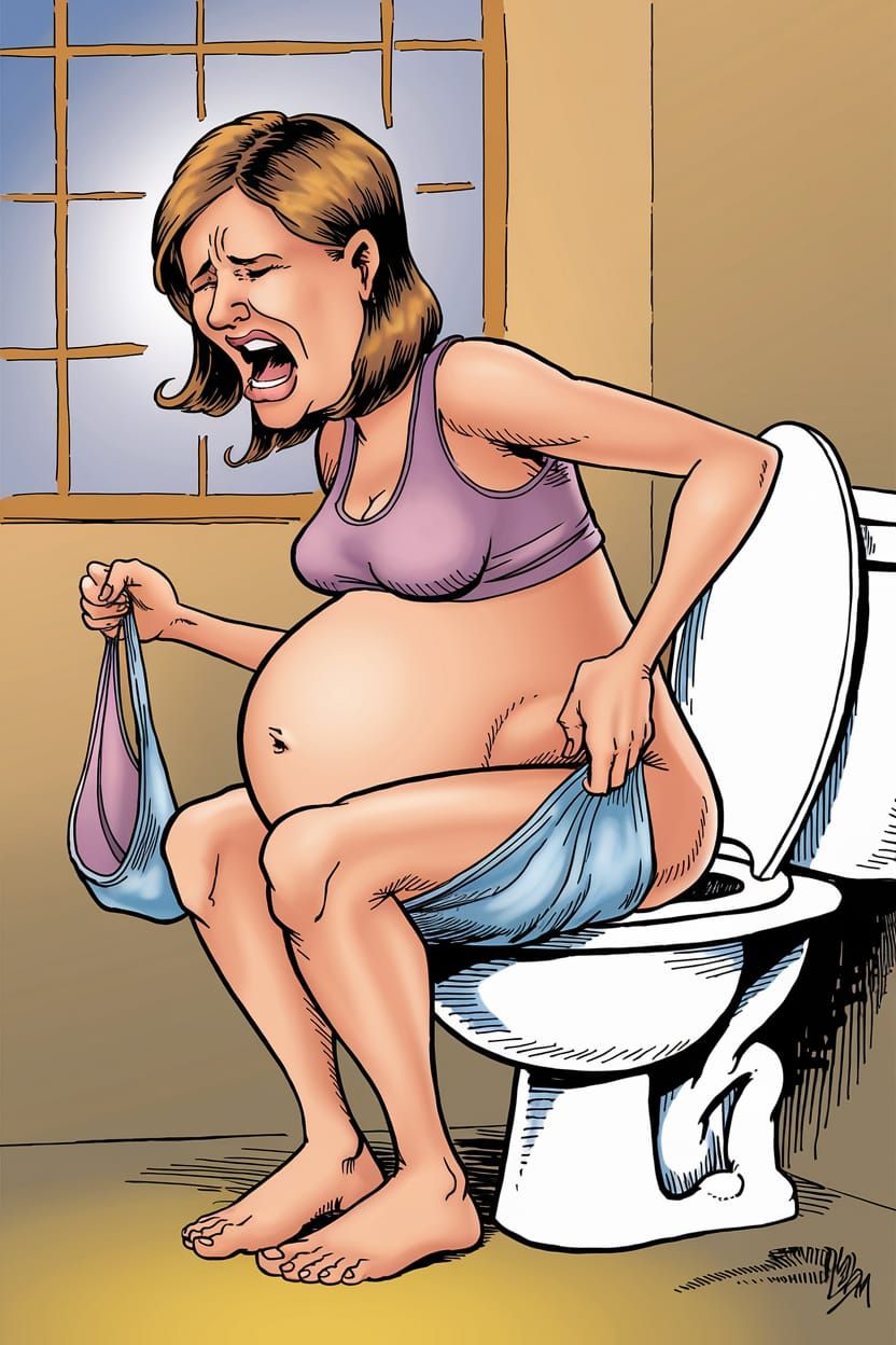 Cartoon of Pregnant Woman's Bathroom Trouble