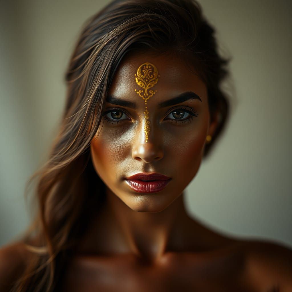 Woman with Golden Face: AI Generated Portrait