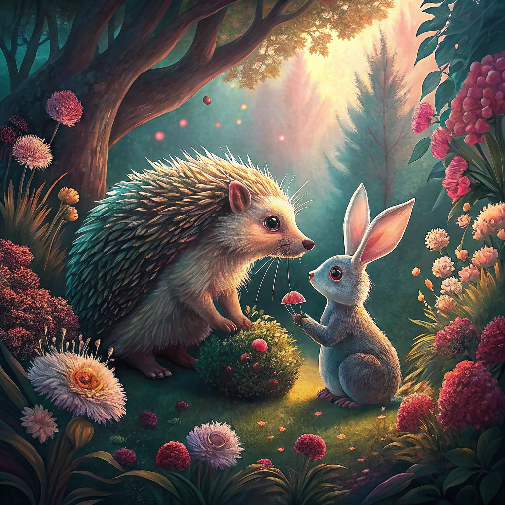 Hedgehog and Bunny Nurturing a Vibrant World