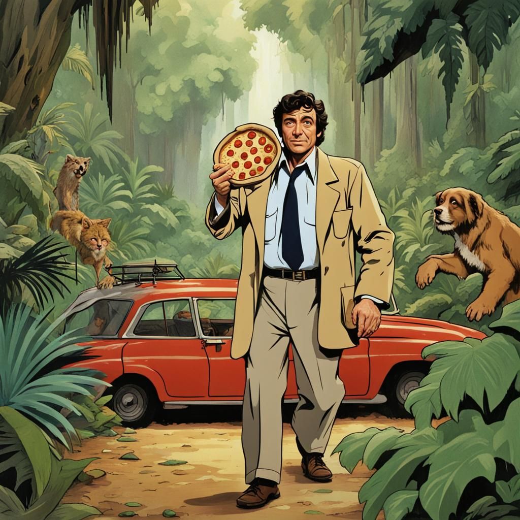 Columbo Delivers Pizza in Jungle Scene