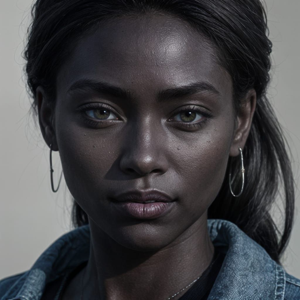 Realistic Portrait of a Woman with Charcoal Skin