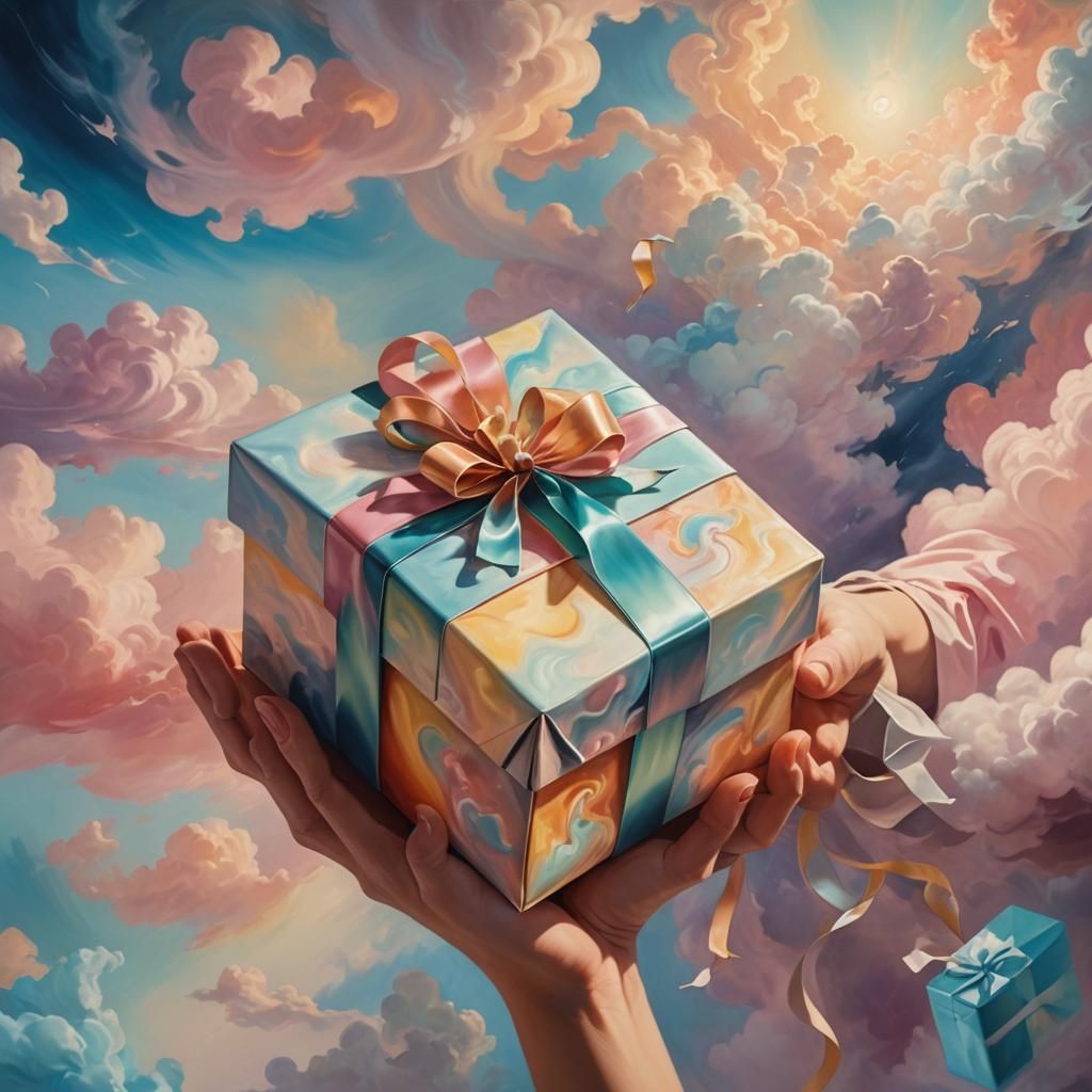 Surreal Gift Box with Glowing Light, Macro Photography