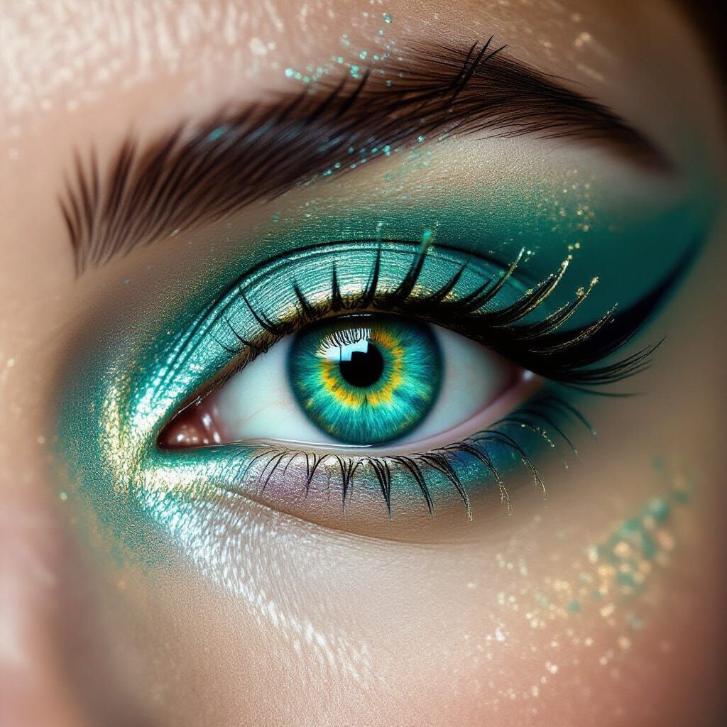 Macro Human Eye Glowing with Teal-Gold Gradients