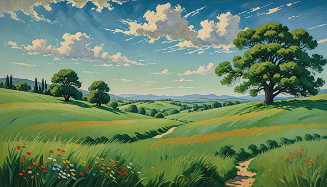 Idyllic Summer Landscape in Soft Impressionist Style