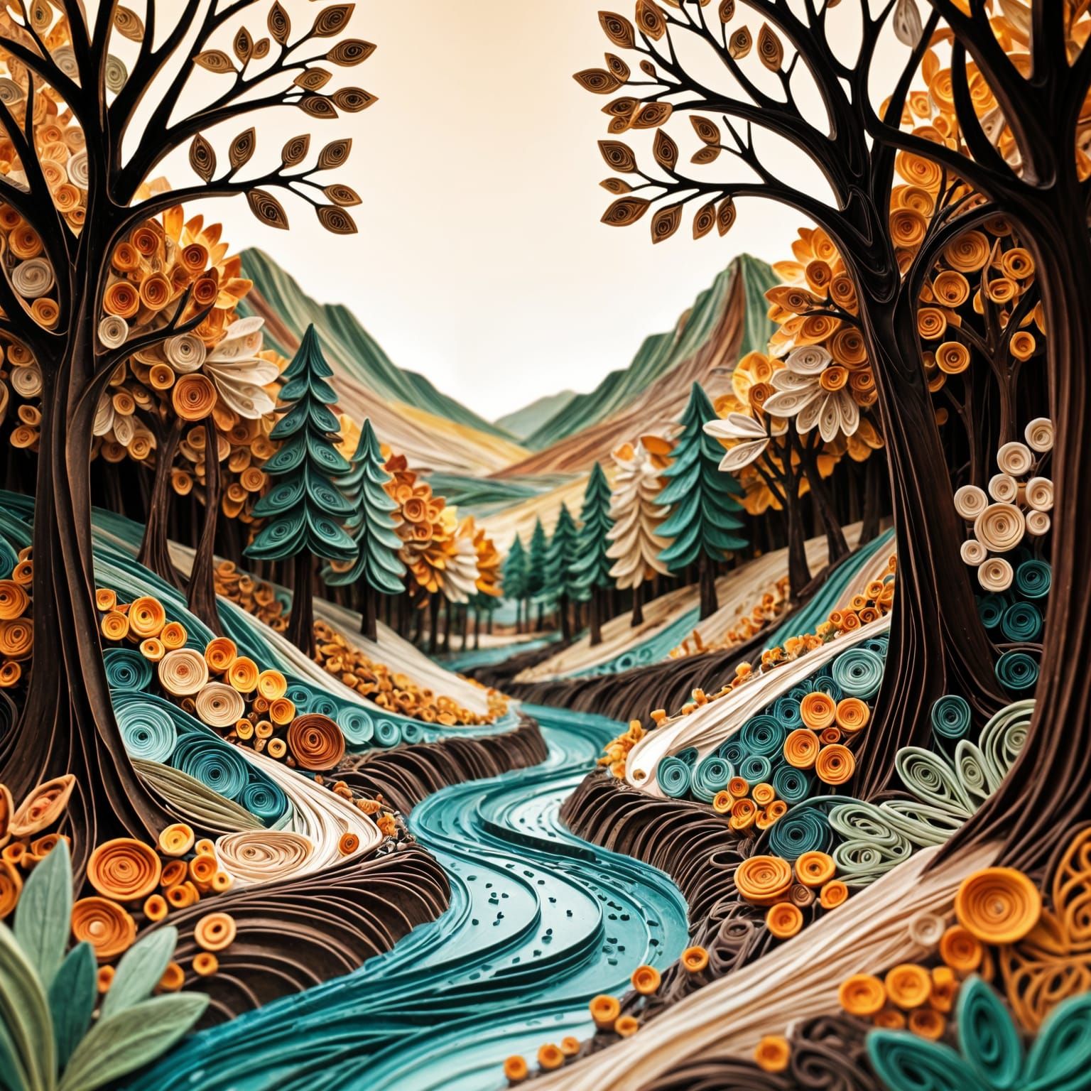 Earth Toned Quilling Landscape Artwork