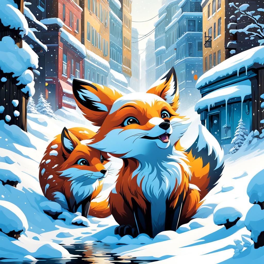 Snowy Animal Friends in Graffiti Art Style