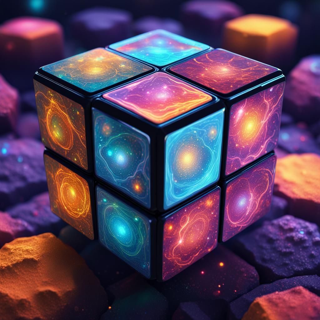 Holographic Cosmic Rubik's Cube Astral Illustration