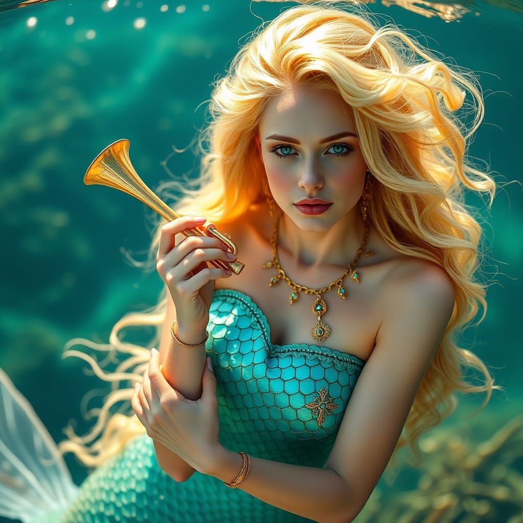 Elegant Mermaid Shines in Turquoise Depths