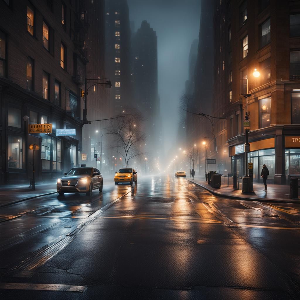 Foggy Night in New York City: Ultra Realistic Photo