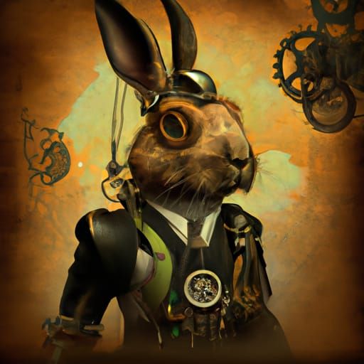 Steampunk Rabbit in Gothic Post-Apocalyptic Art
