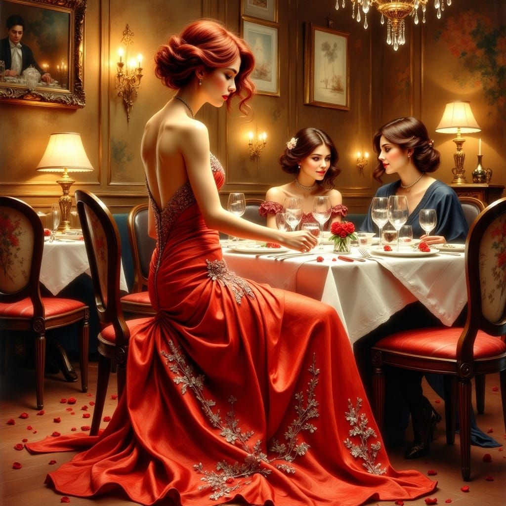 Exquisite Red Maiden Serves Valentine's Dinner