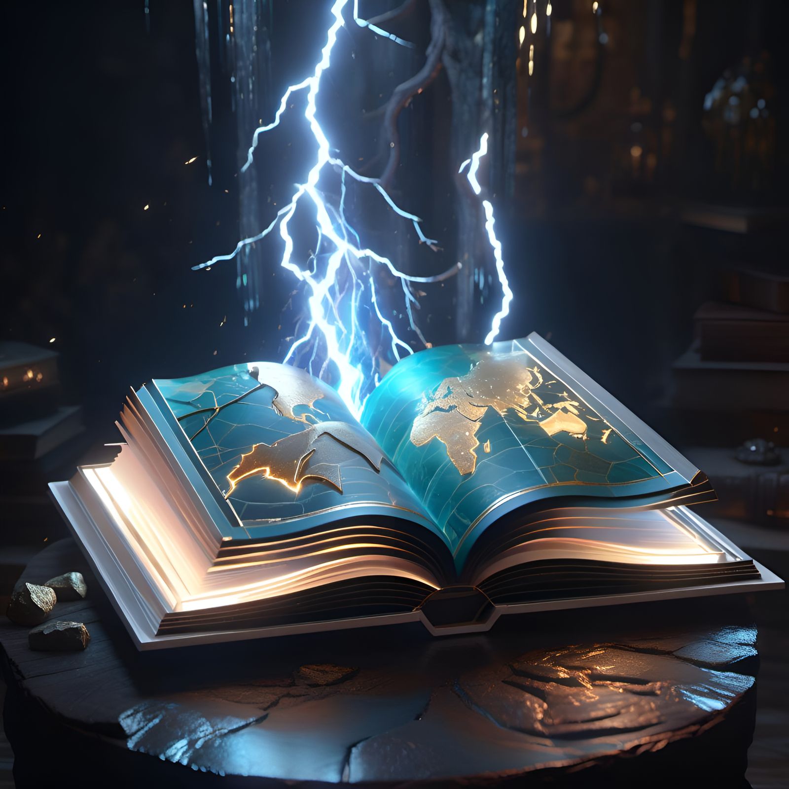 Magical Map Inside Glass Book, Photorealistic 3D Render