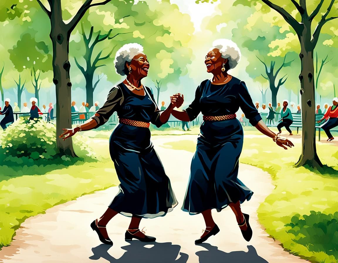 Elderly Women Dancing in Park, Inge Löök Style