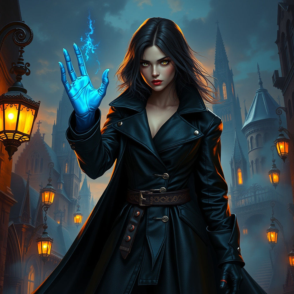 Mysterious Thief with Translucent Hand in Mystical Cityscape