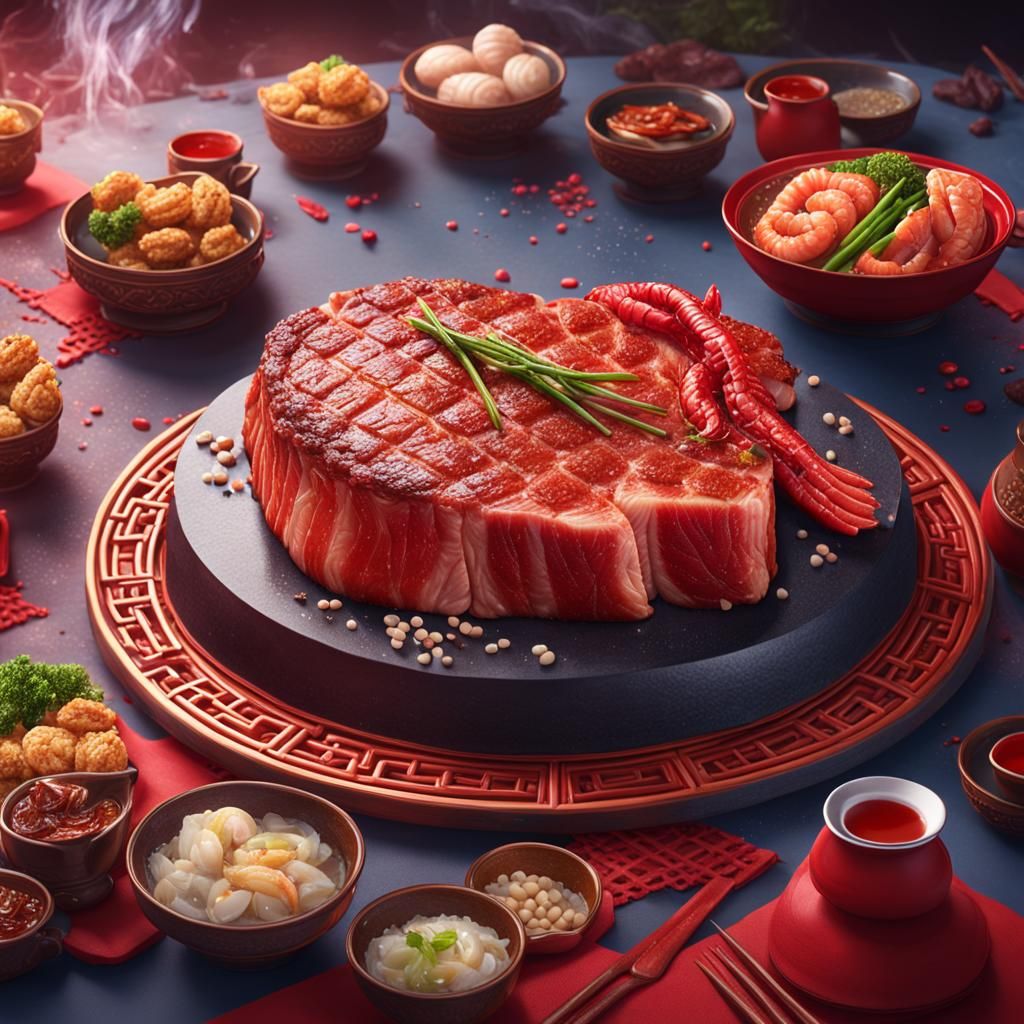 Heart-Shaped Chinese Food: A Detailed Matte Painting