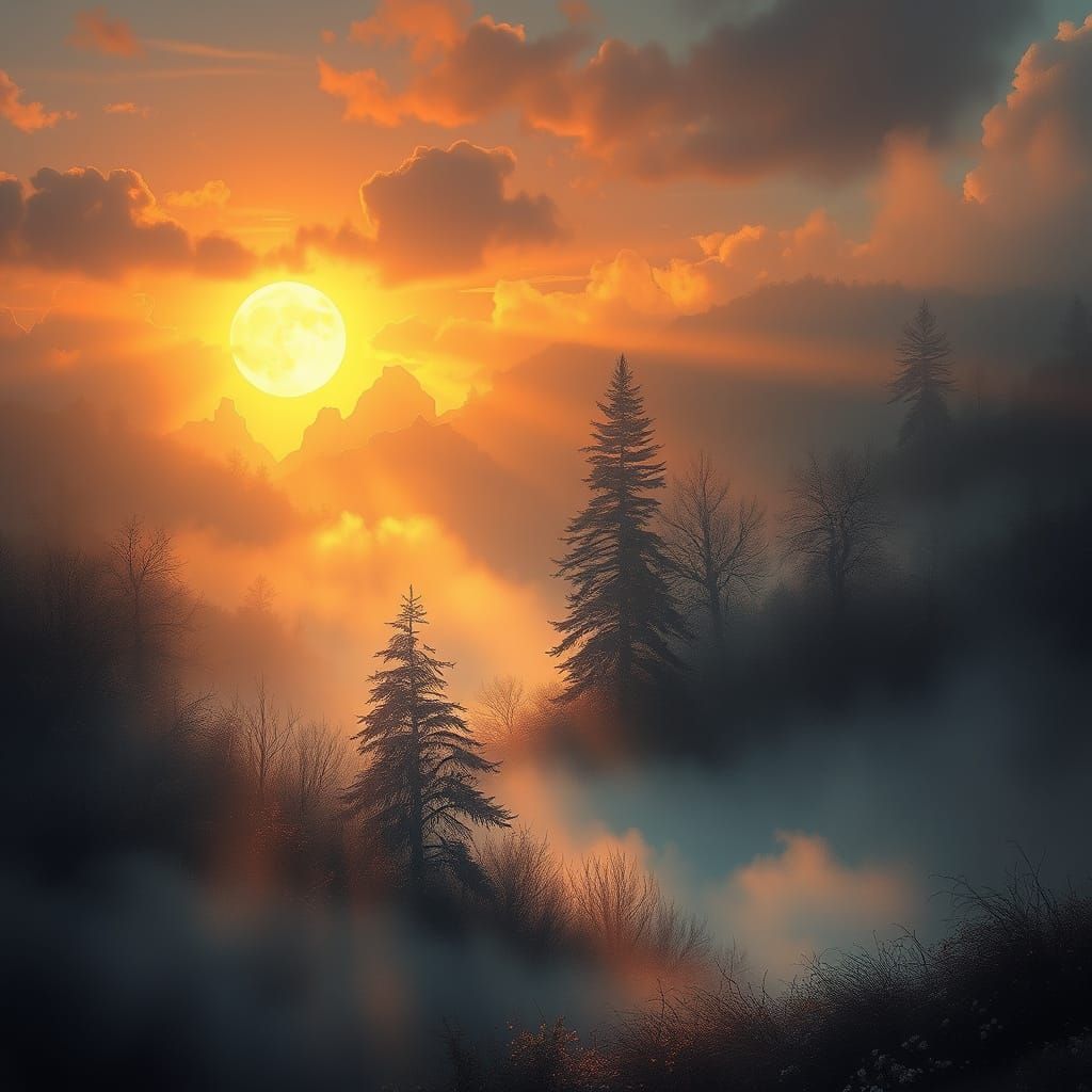 Ethereal Convergence of Day and Night in Mystical Dreamscape