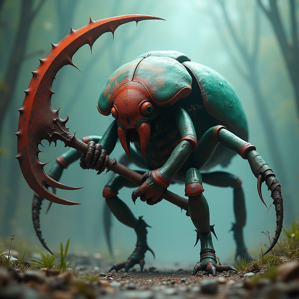 Beetle Monster with Scythe: Dark Fantasy Concept Art