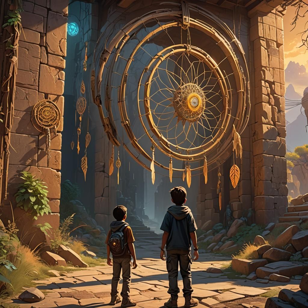 Boy Responds to Mom in Fantasy Landscape