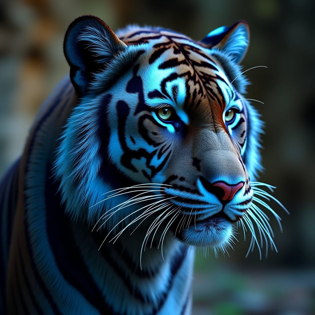 Black Tiger with Striking Blue Stripes