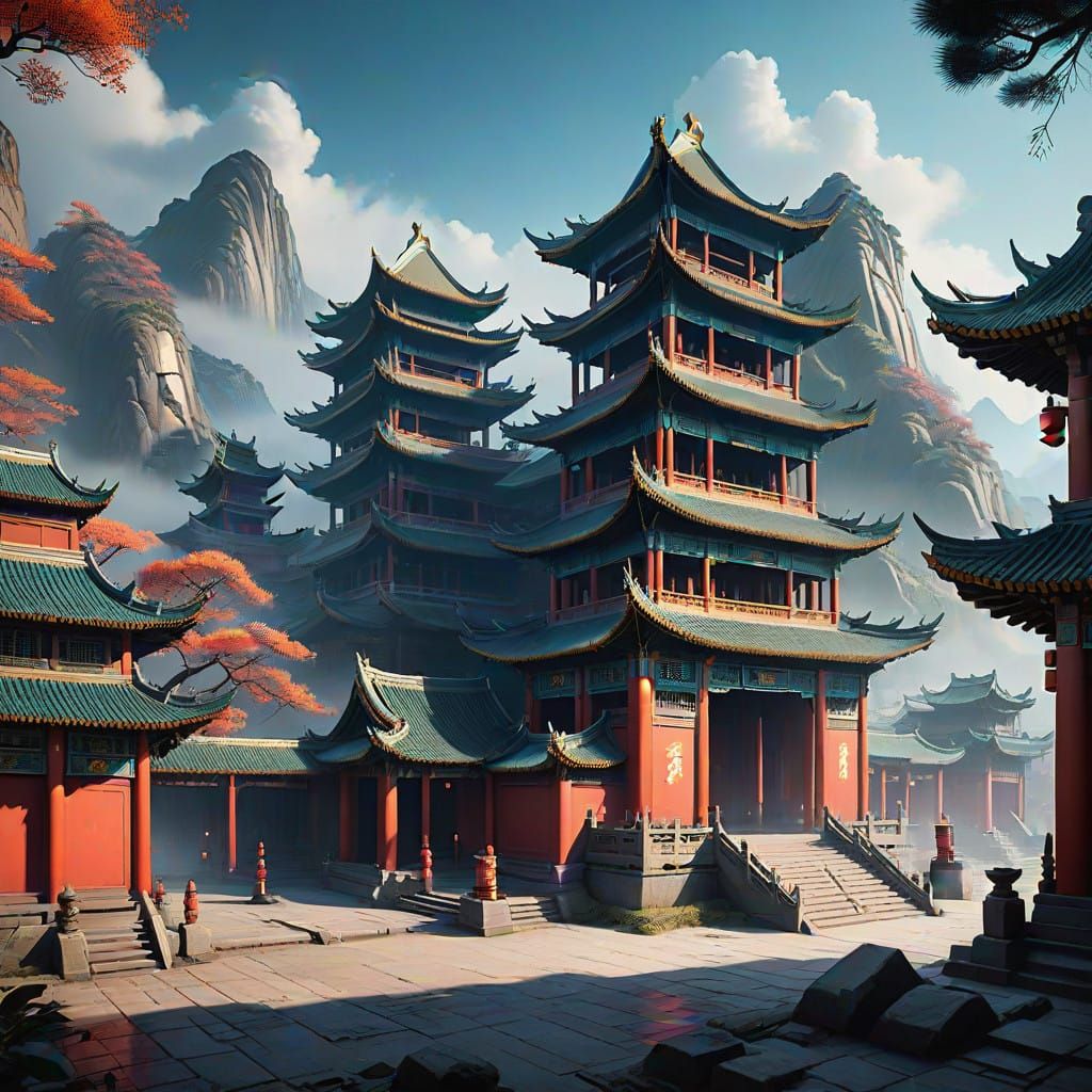 Epic Ancient Chinese Fantasy Landscape in Hyper-Realistic St...
