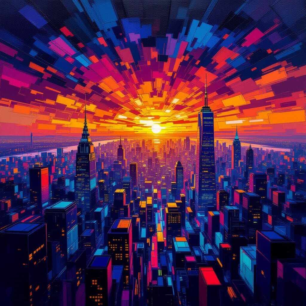 Abstract Metropolis From Above, Geometric Planes and Glowing...