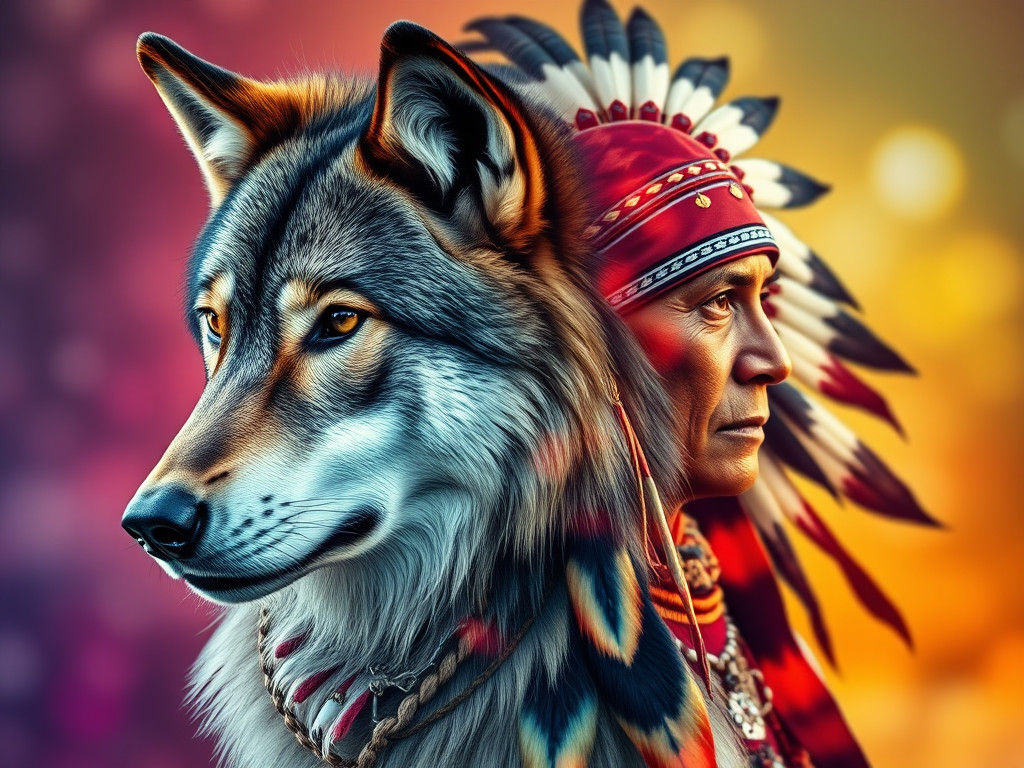 Wolf and Sioux: a Double Exposure Portrait