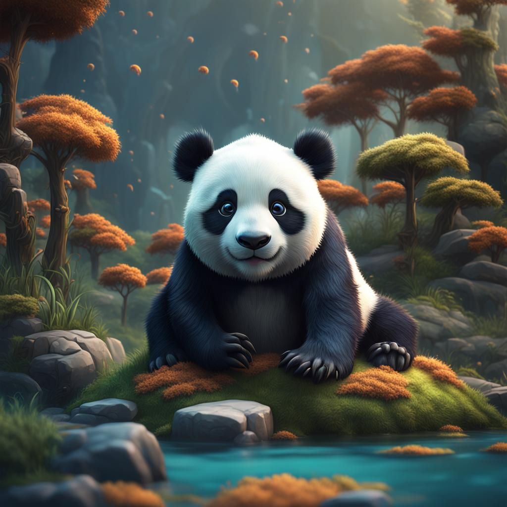 Cute Panda in Detailed Fantasy Art