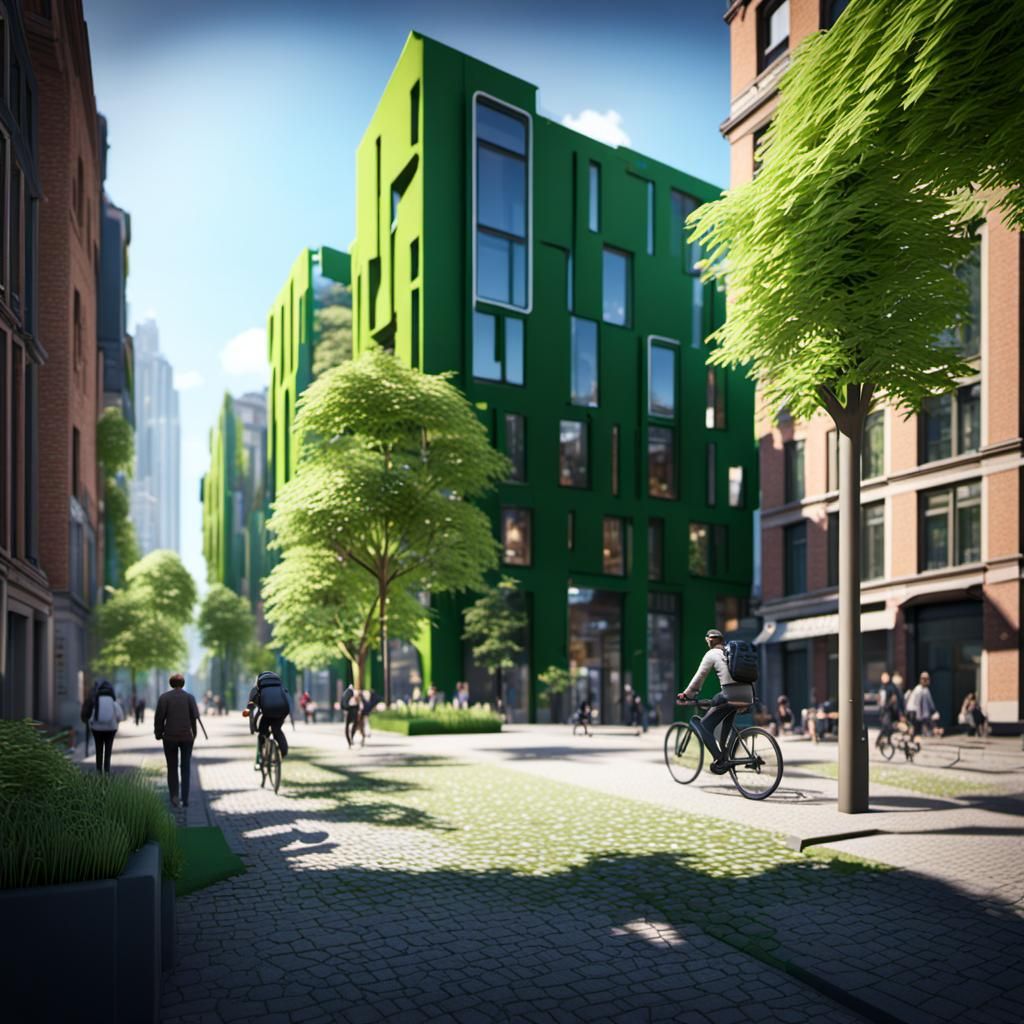 Eco-Friendly City Center with Green Facades
