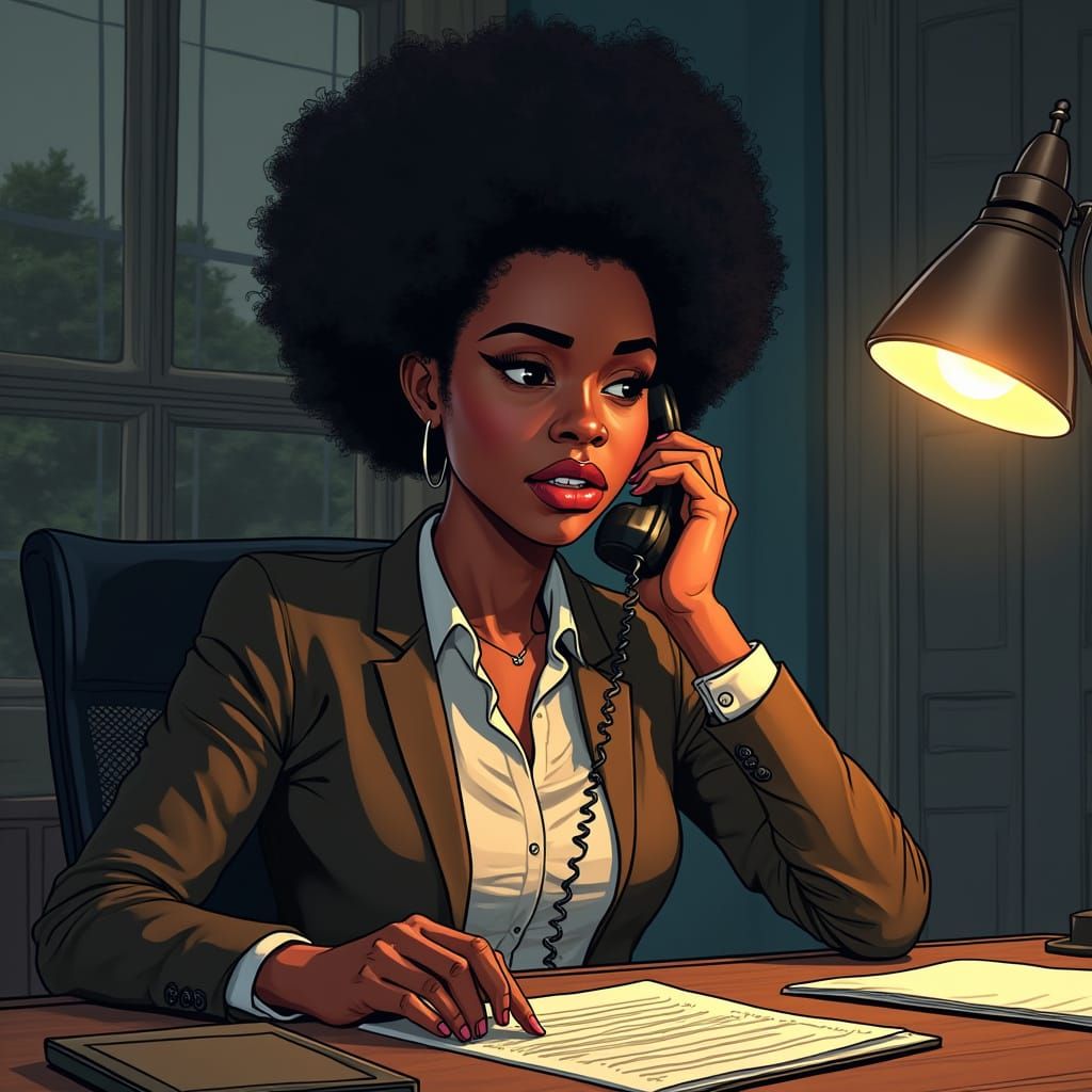 Afrofuturistic Lawyer in Authority, Hyperrealistic Ink Illus...