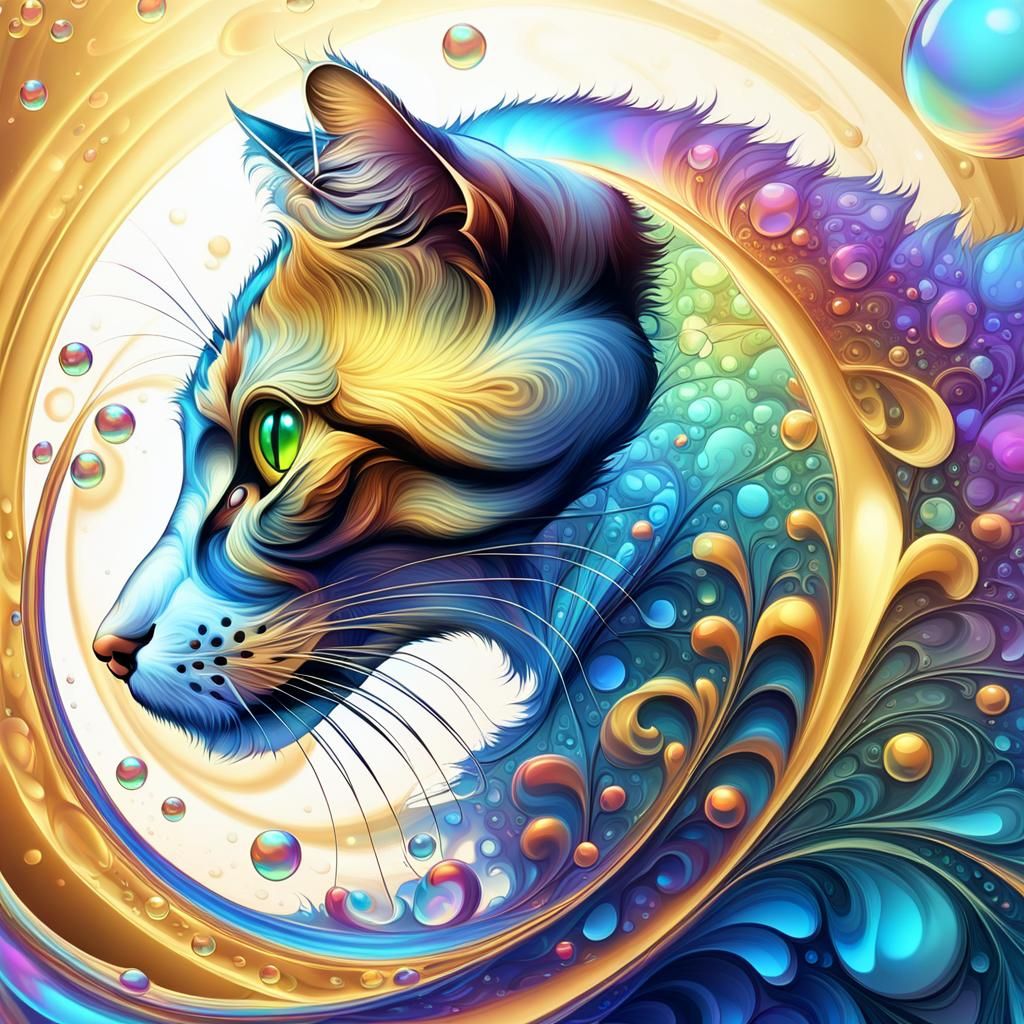 Cat in Bubble Bath: Abstract Fractal Vector Art