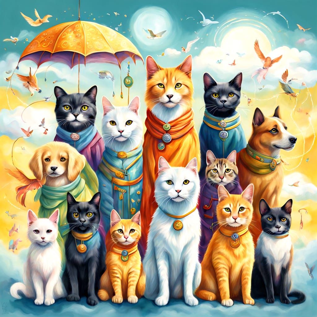 Whimsical Animal Sages Guiding Others to Light