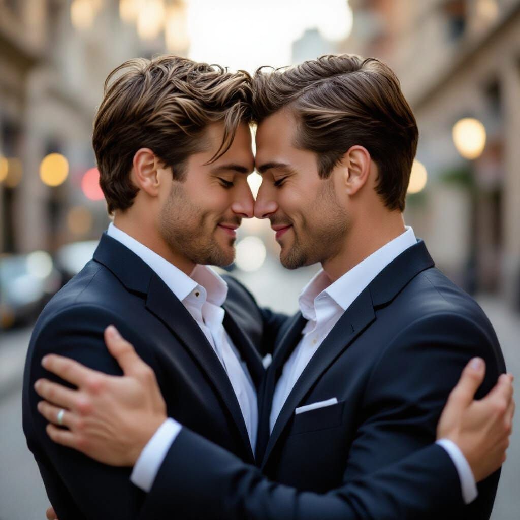 Passionate Kiss Between Two Men in Suits