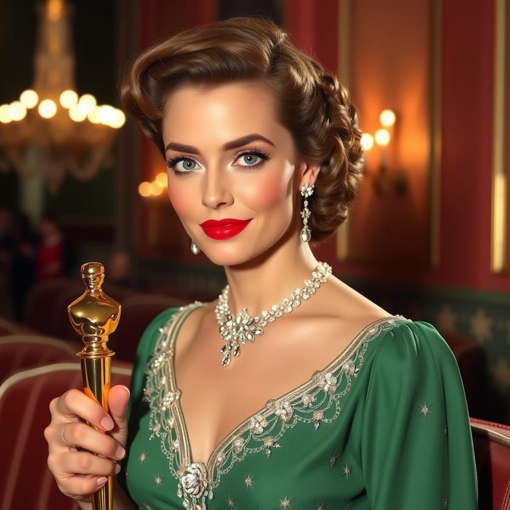 Vintage American Beauty in Elegant Red Gown