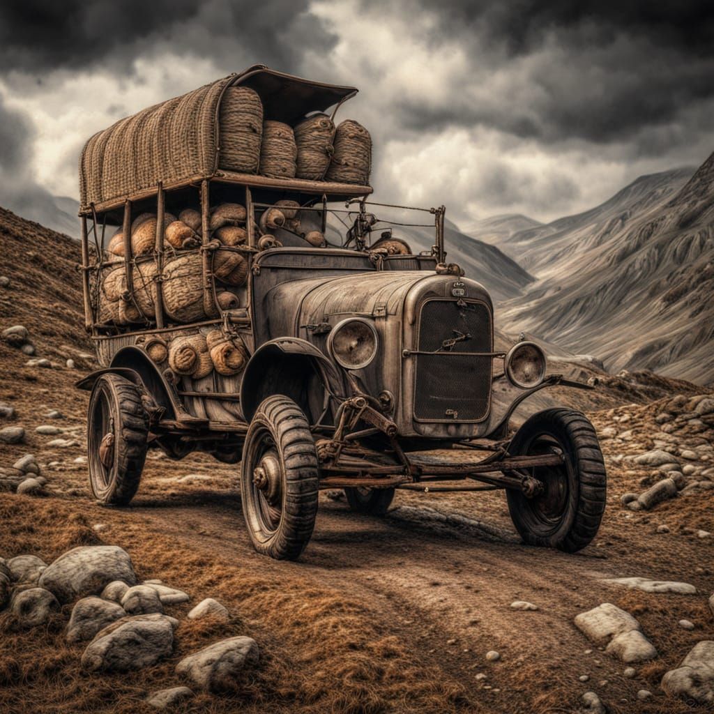 Hyperrealistic Travelers in a Desolate Landscape