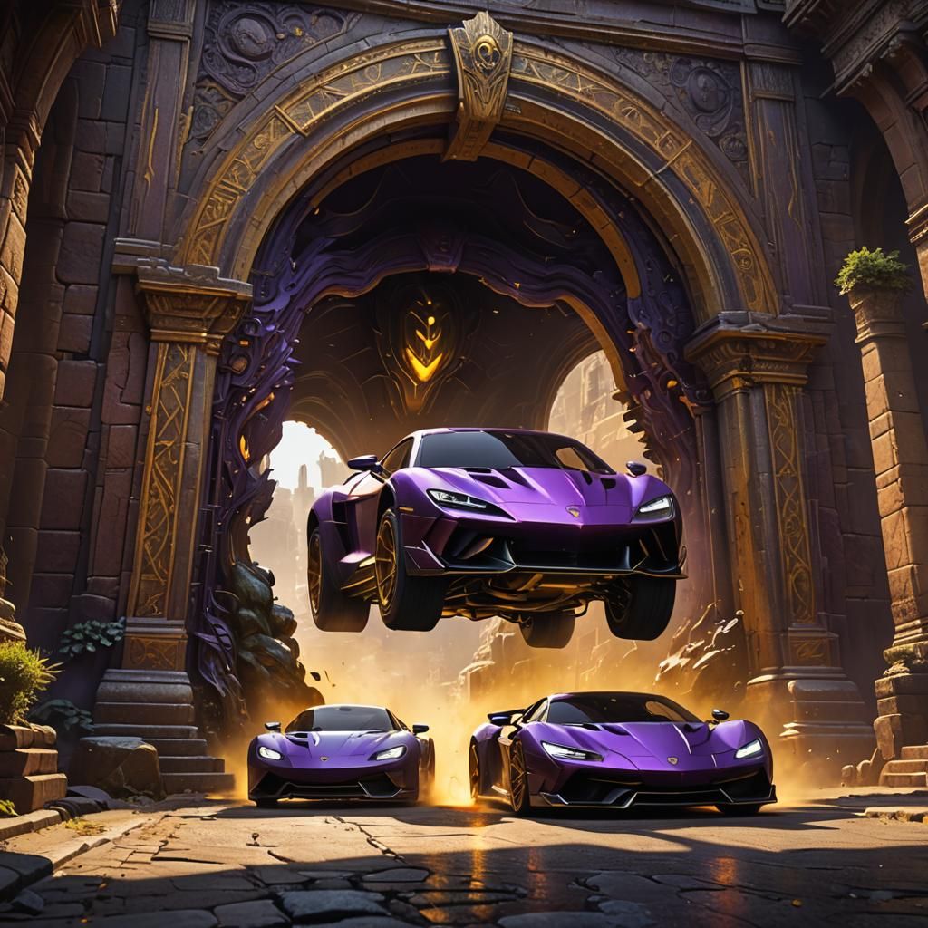 Monster Supercar Emerges from Ancient Portal: Dark Fantasy A...