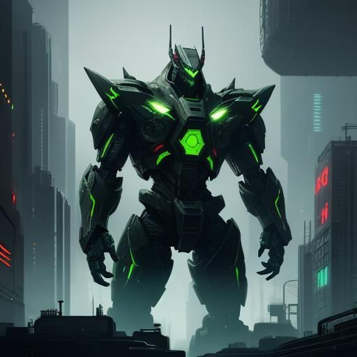 Mecha Godzilla Evolution in Gritty Cyberpunk Cityscape