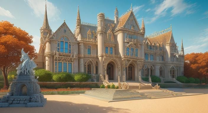 Detailed Sandcastle with Pearl Shells in Art Nouveau Style