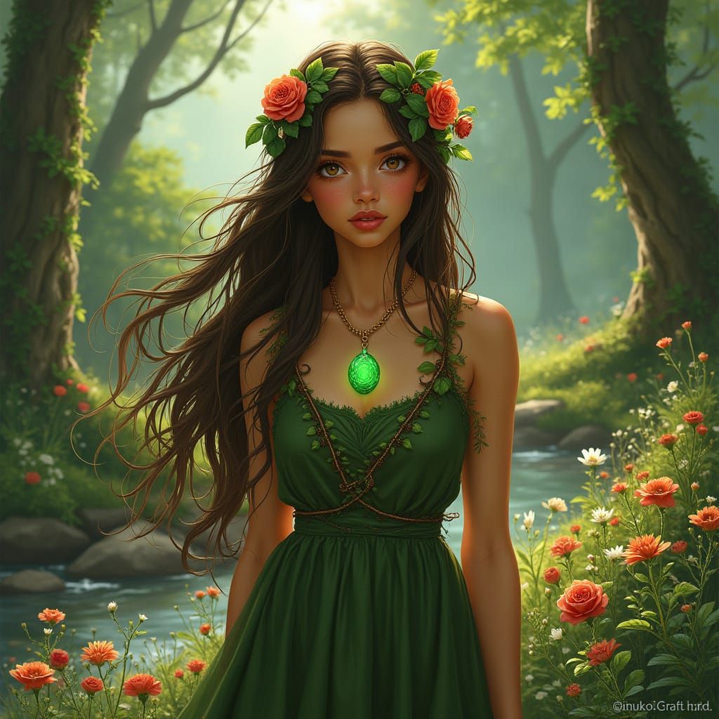 Earthy Mother Nature Portrait in a Lush Forest