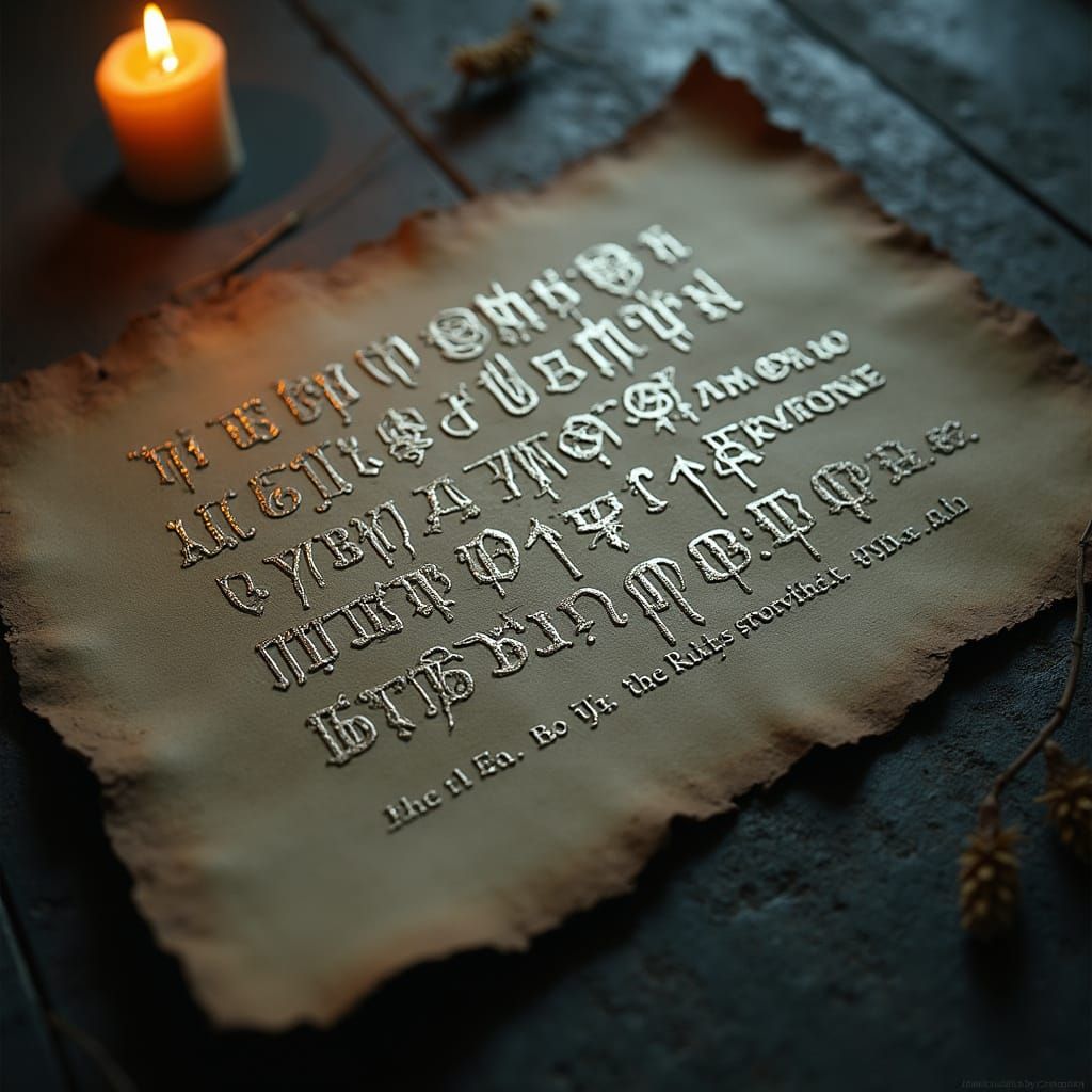 Mystical Cyrillic Script Illuminated by Ethereal Candlelight