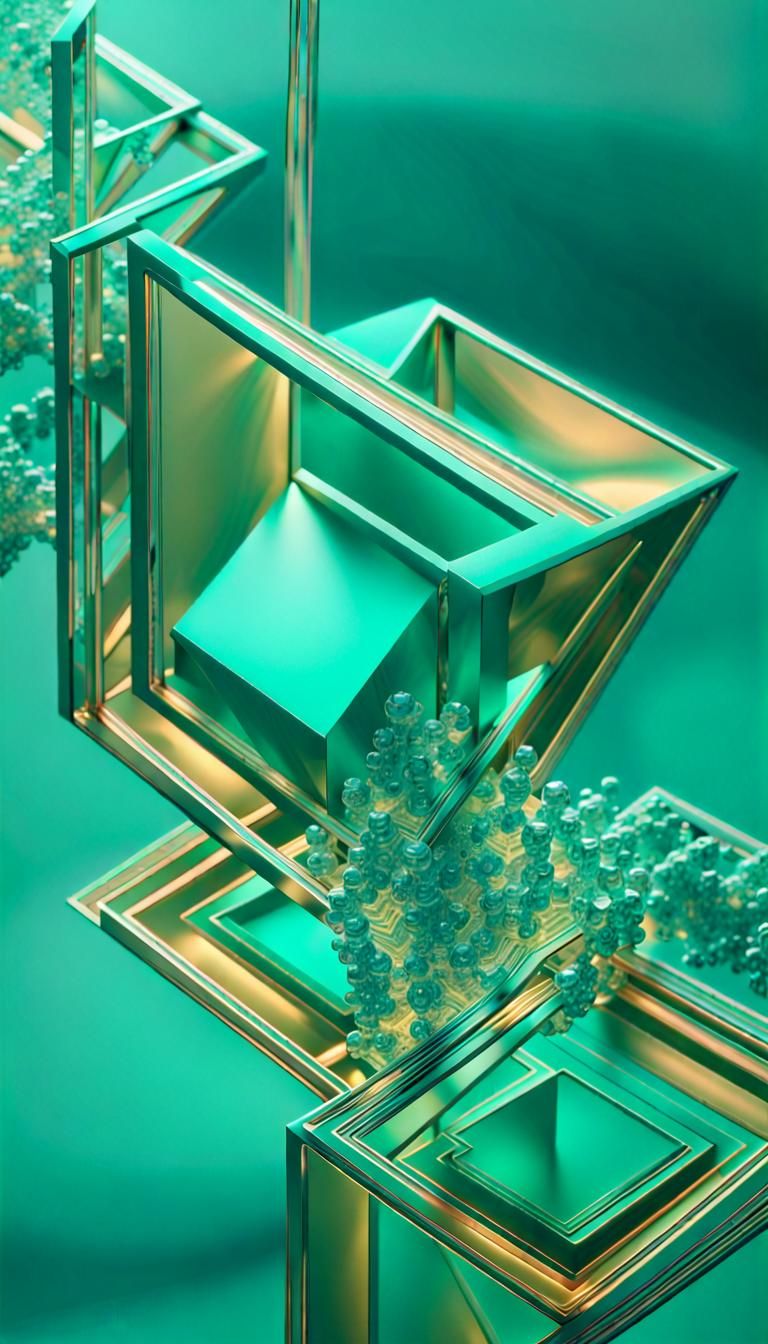 Geometric Abstract Art with Iridescent Fractal Elements