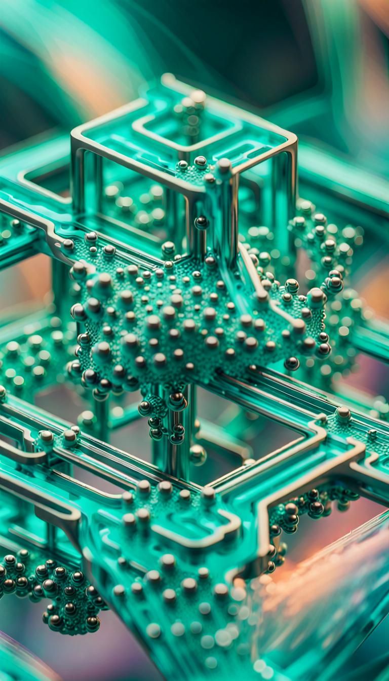 Teal Fractal Elements in 3D Abstract Art