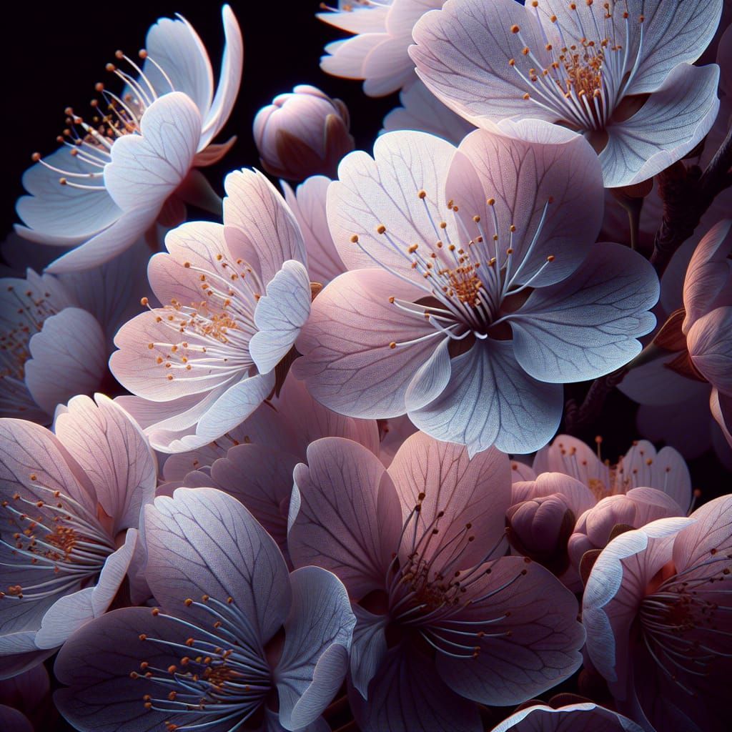 Macro Cherry Blossom: Elegant Digital Art