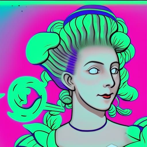 Marie Antoinette as a Fish in Synthwave Style