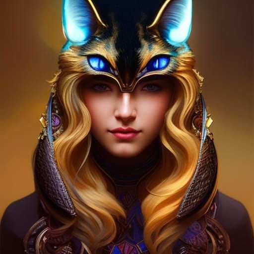 Detailed Cat God Portrait in Art Nouveau Style