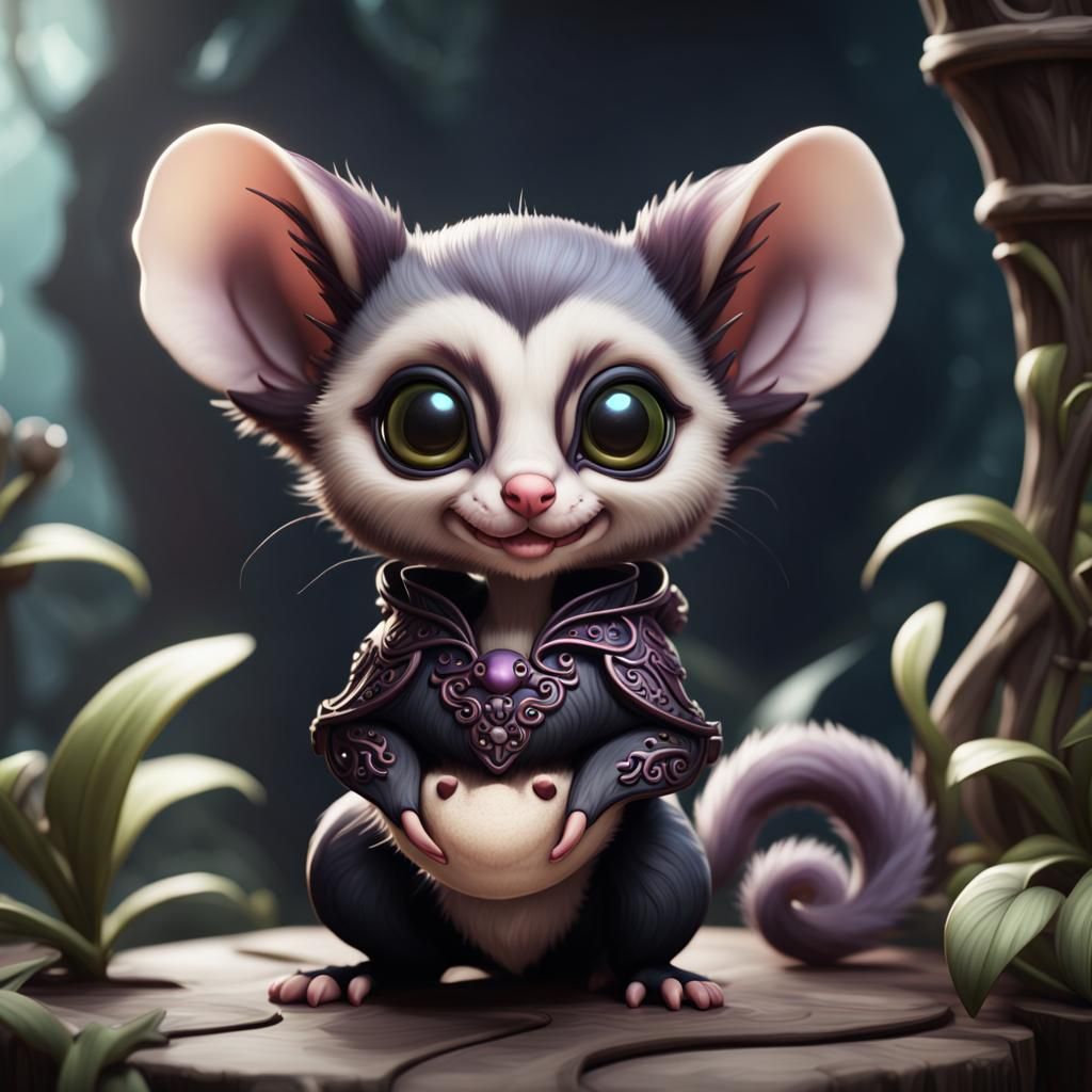 Chibi Black Orchid Sugar Glider in Detailed Matte Style